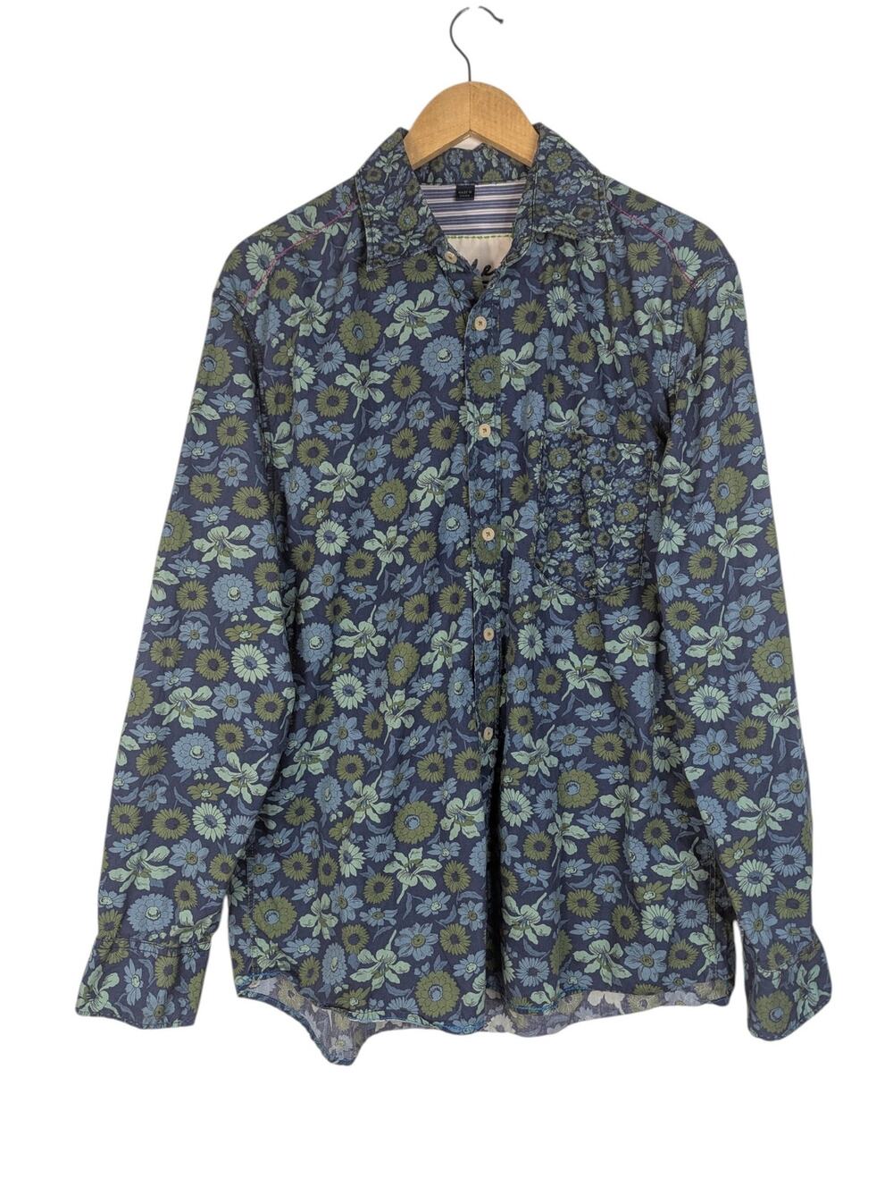 Boden Vintage 1991 Blue Floral Button Up Long Sleeve Shirt Boho Chic Cottage